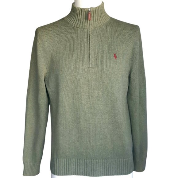 Polo Ralph Lauren SZ S 100% Cotton Sage Green Men's Pullover 1/4 Zip Sweater - Picture 1 of 15